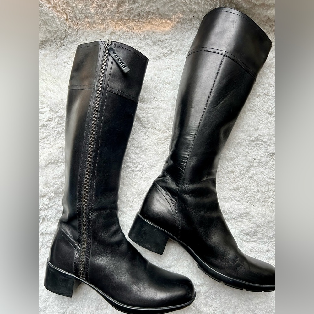 Prada - Knee high classic riding style boot. Rubber Sole. Size 361/2